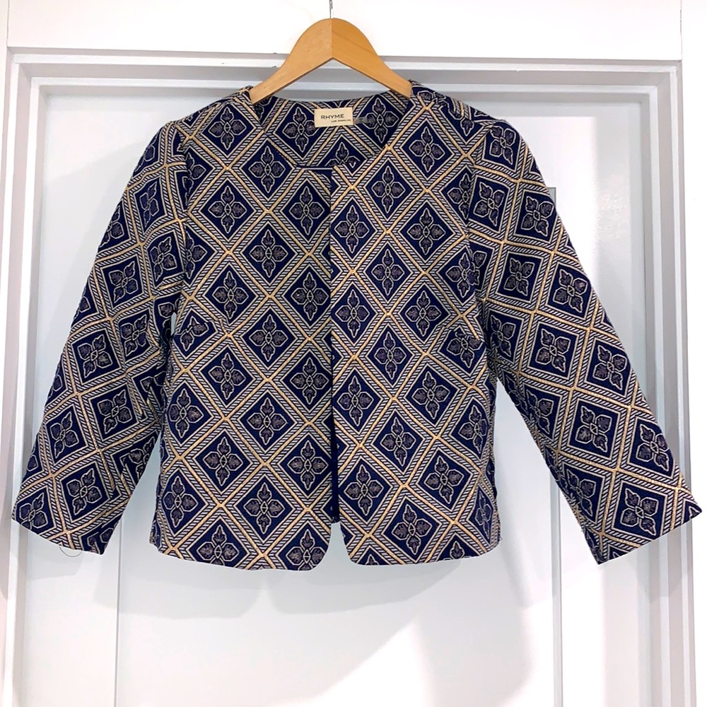 Rhyme Cropped Jacket Blue and Gold Medium